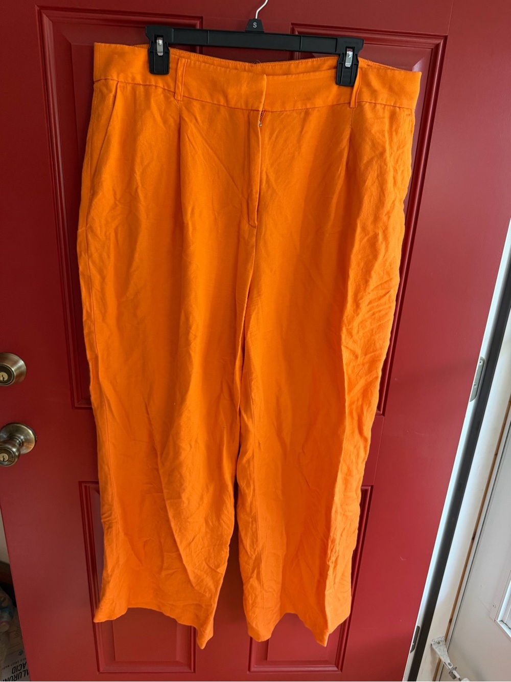 Loft Women's Bright Orange Linen Blend Wide-Leg Pants